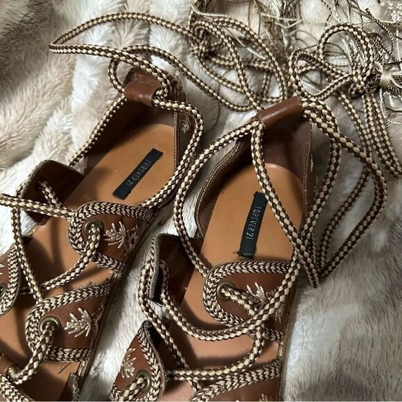 FOREVER 21 | Embroidered Lace Up Sandals - Picture 6 of 9